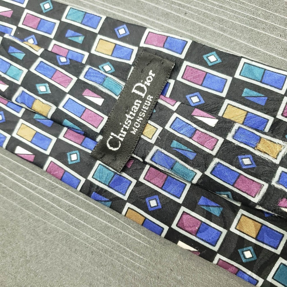 Christian Dior Monsieur Black Print Silk Men's Necktie - Gently Used